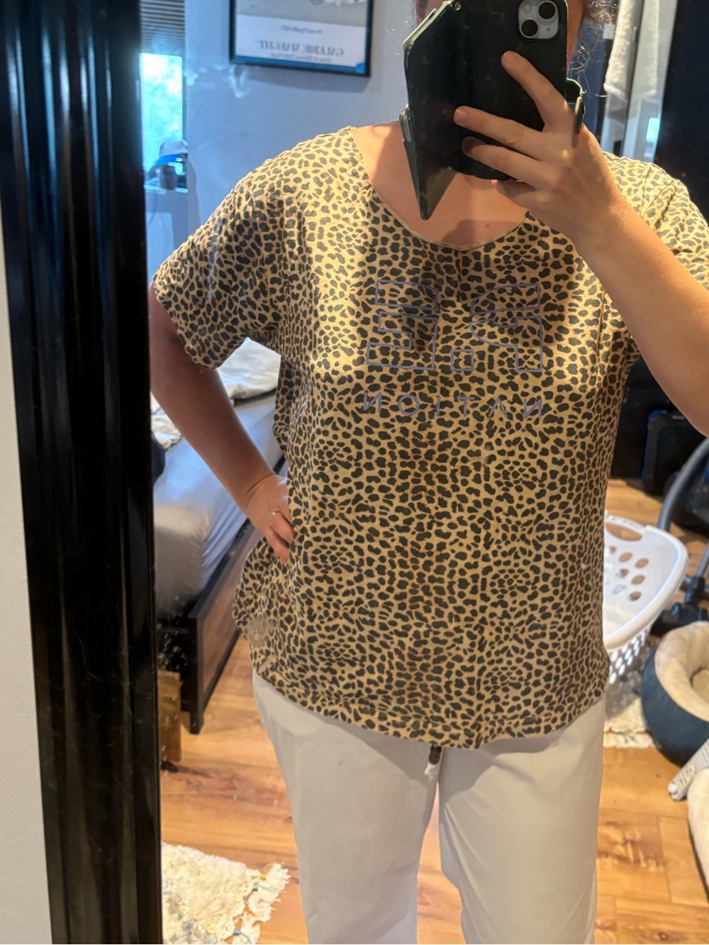 Leopard Print Short Sleeve Women’s Top - Tan/Black